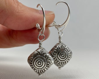 Sterling Silver Leverback Earrings, Hill Tribe Silver Dangle & Drop Earrings, Birthday Gift for Her