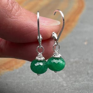 Emerald Dangle Earrings: Sterling Silver or Gold Vermeil, May Birthstone