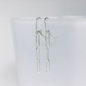 Sterling Silver Paperclip Earrings: Modern Dangle Drop, Lever Back or French Hook