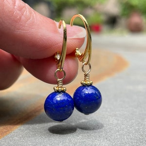 Gold Leverback Lapis Lazuli Earrings: Vermeil Bali Daisies, December Birthstone