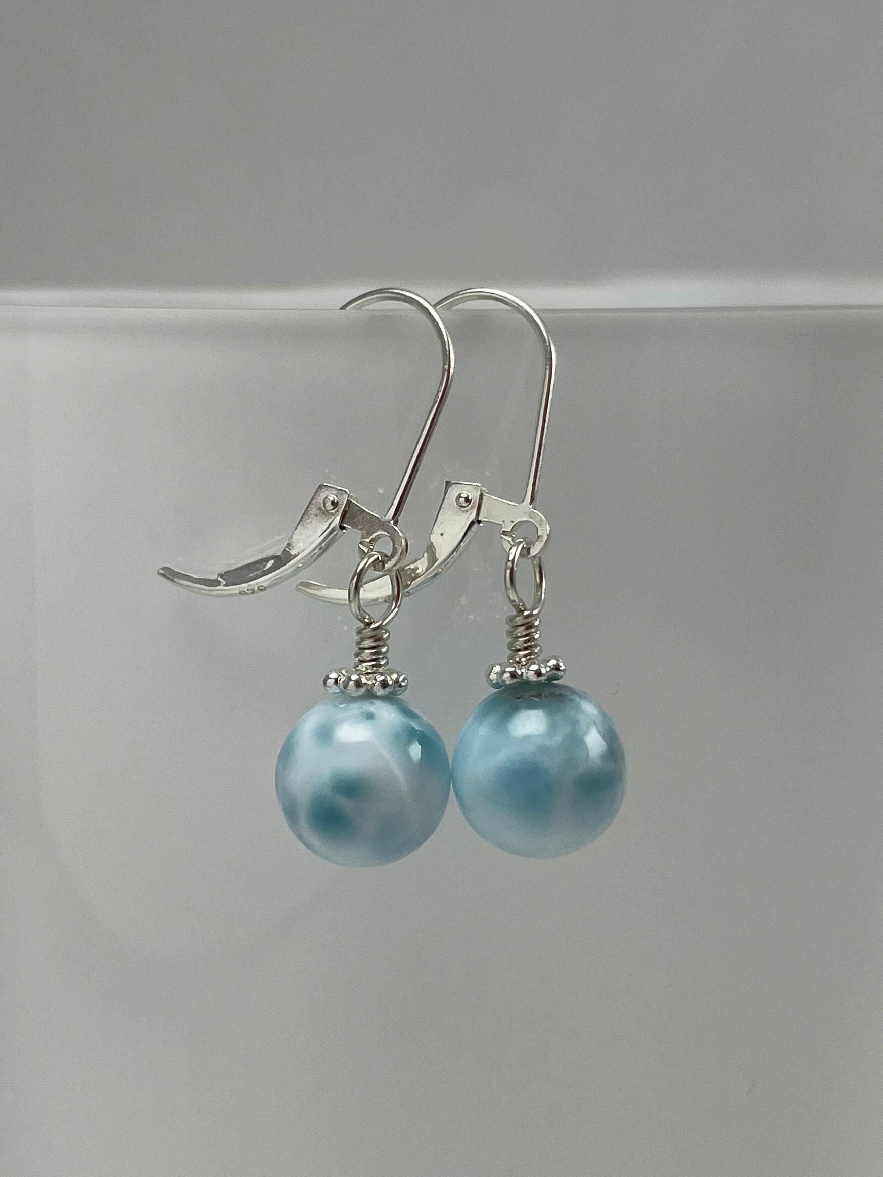 Larimar Earrings, Sterling Silver Lever Back Earrings
