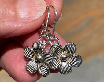 Minimalist Flower Earrings, Hill Tribe Silver Charm Earrings, Birthday Gift for Women