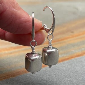 Sterling Silver Cube Leverback Earrings: Handmade Dangle Jewelry
