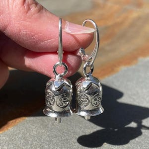 Hill Tribe Silver Bell Earrings, Silver Charm Dangle & Drop Earrings, Birthday Gift for Her