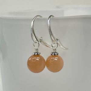 Peach Moonstone Ball Earrings: Sterling Silver Leverback, June Birthstone