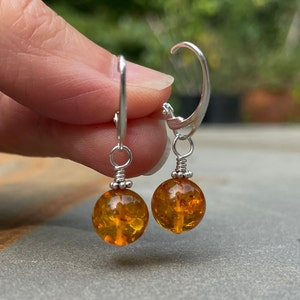 Amber Earrings, Sterling Silver Leverback Dangle & Drop Earrings, November Birthstone Gift for Her