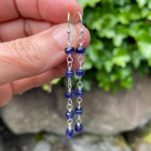 Sapphire Earrings, Dangle & Drop September Birthstone Earrings, Sterling Silver Gemstone Jewelry, Birthday Gift