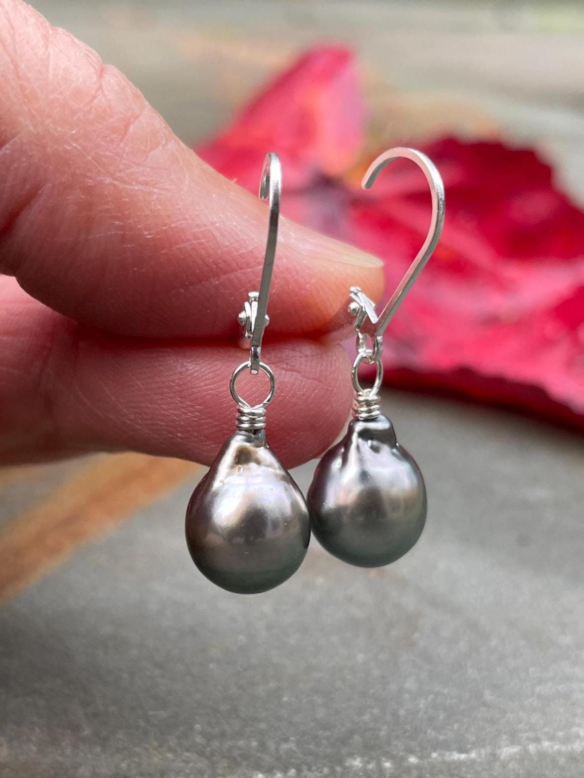 Boucles D'oreilles Argent Perle Noire Tahiti - Fait Main, ROSEMIMOSA, Neuves