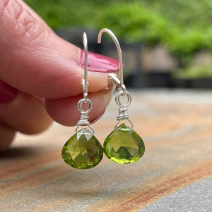 Peridot Earrings, Sterling Silver Lever Back or French Hook Earrings, Green August Birthstone Gift for Your Girlfriend or Yourself