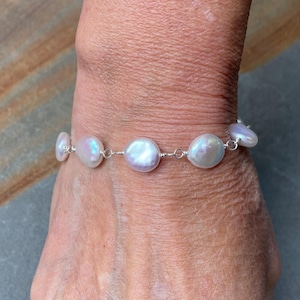 Coin Pearl Bracelet: Sterling Silver Dangle, Freshwater Pearls