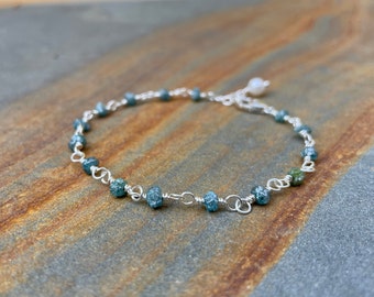 Raw Diamond Bracelet, Raw Gemstone Jewelry, April Birthstone Gift, Dainty Sterling Silver Blue Stone Bracelet, Mother's Day Gift