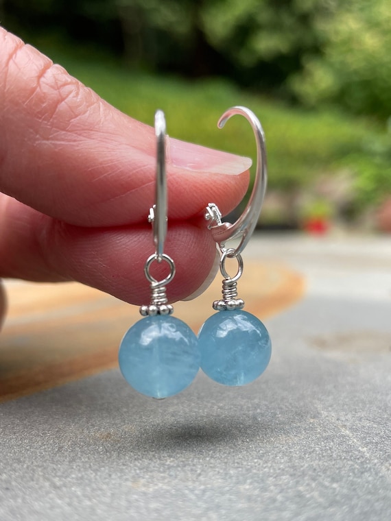 Aquamarine leverback earrings clearance