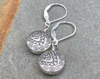 Sterling Silver Coin Earrings, Dangle & Drop Silver Leverback Earrings, Birthday Gift for Girlfriend