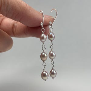 Lavender Pearl Dangle Earrings: Sterling Silver Leverback, June Birthstone