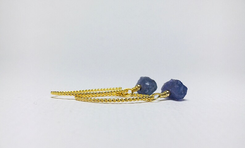 Raw Tanzanite EarringsGold EarringsNugget EarringsDangle EarringsLavender Blue EarringsDecember EarringsMother/'s Day GiftGift for Her
