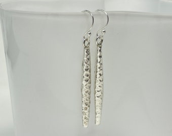 Hill Tribe Earrings, Hammered Silver Spike Earrings, Birthday Gift for Women, Long Dangle & Drop Earrings