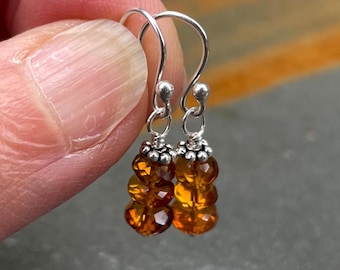 Boucles D'oreilles Anciennes Plaqué Or Avec Cristal Citrine Madeira - Pendantes Dormeuses