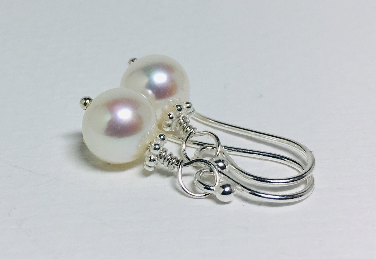Pearl Earrings/Sterling Silver Earrings/Minimalist | Etsy