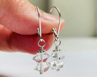 Herkimer Diamond Earrings, Sterling Silver Leverback Earrings, April Birthstone Gift for Girlfriend