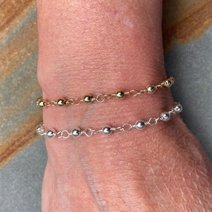 Dainty Ball Chain Bracelet: Sterling Silver or Gold-Filled, Handmade
