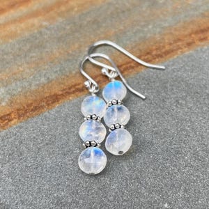 Rainbow Moonstone Sterling Silver Dangle Earrings: June Birthstone