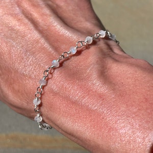 Moonstone Bracelet, Sterling Silver Stacking Bracelet, June Birthstone Birthday Gift for Women, Dainty Gemstone Jewelry