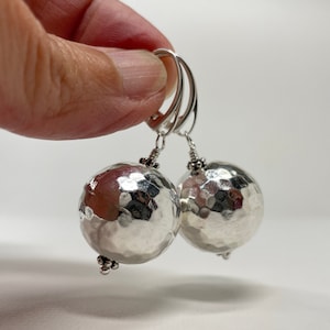 Large Hammered Disco Ball Earrings: Hill Tribe Sterling Silver