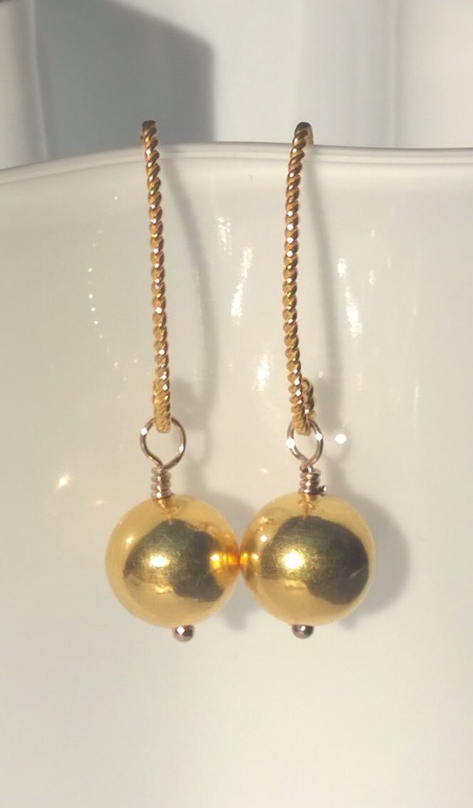 Gold Earrings/Long Dangle Earrings/Gold Ball Earrings/Twisted | Etsy