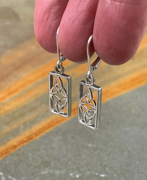 Sterling Silver Celtic Knot Dangle Earrings: Triquetra Charm