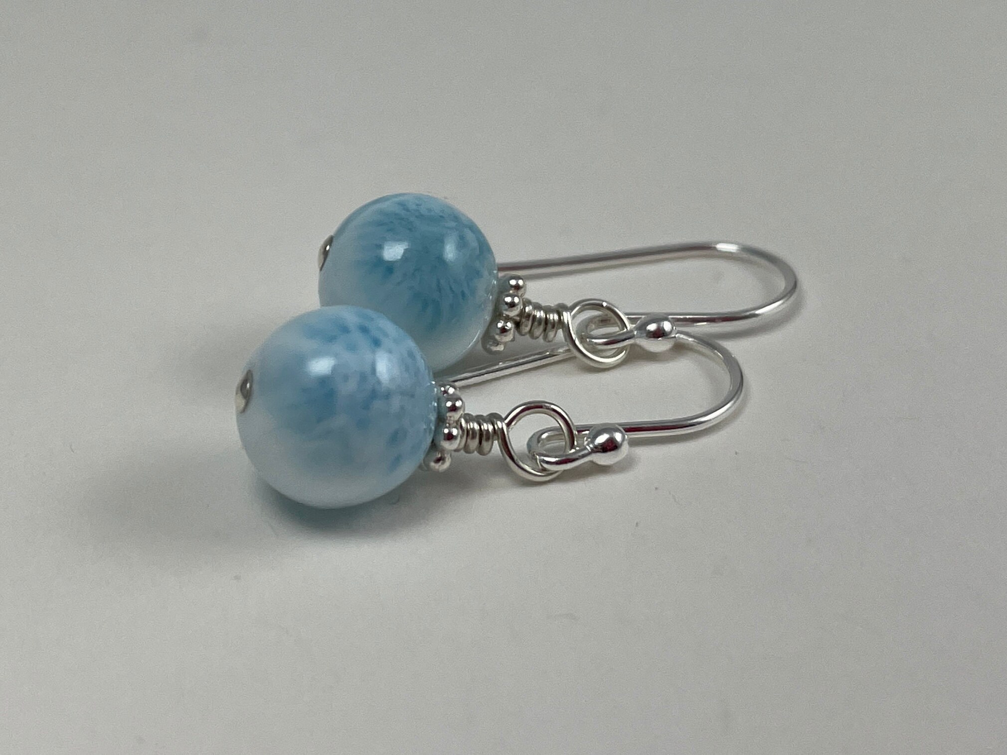 Larimar Earrings, Sterling Silver Lever Back Earrings