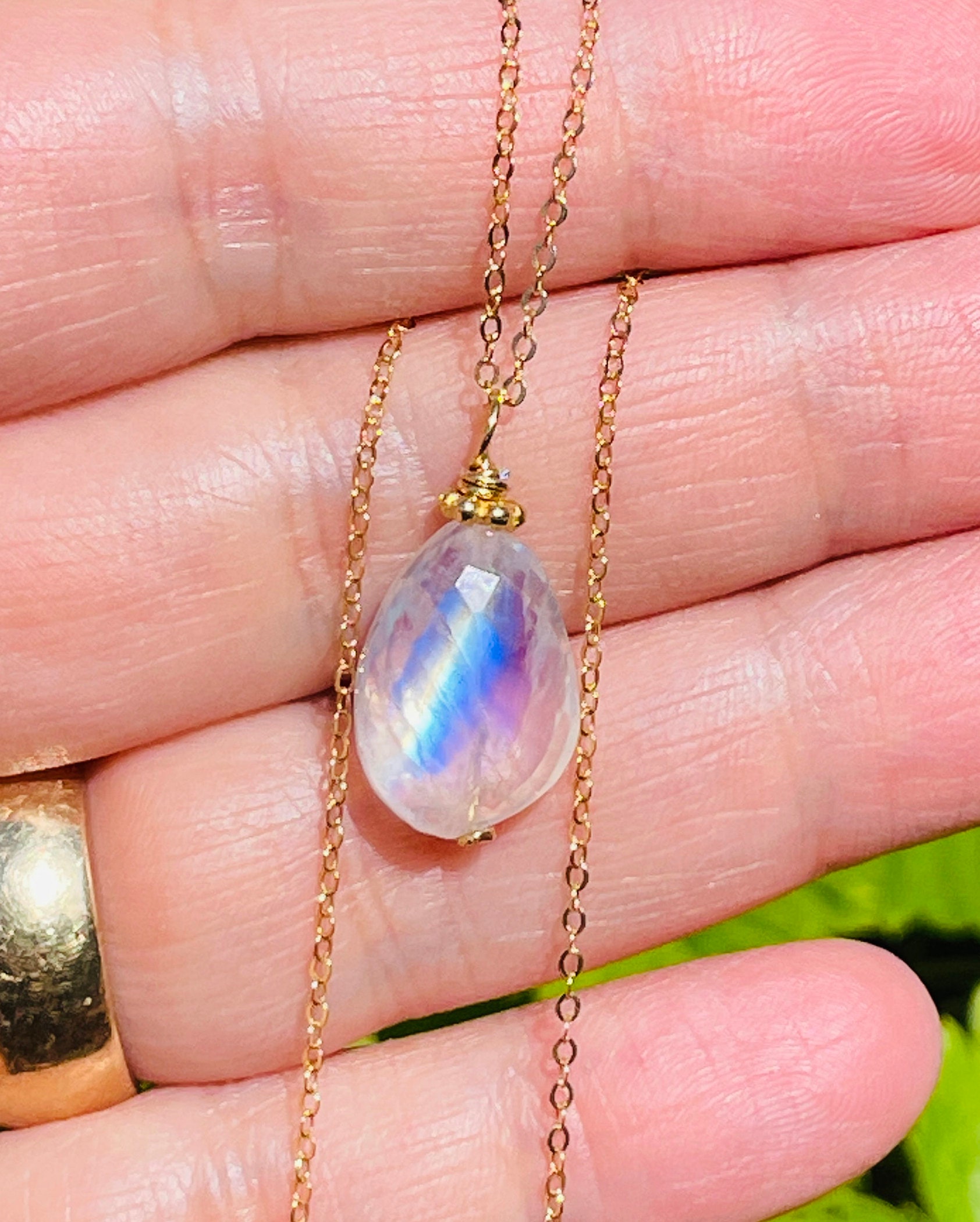 Moonstone Necklace/Gold Necklace/Blue Necklace/June Etsy
