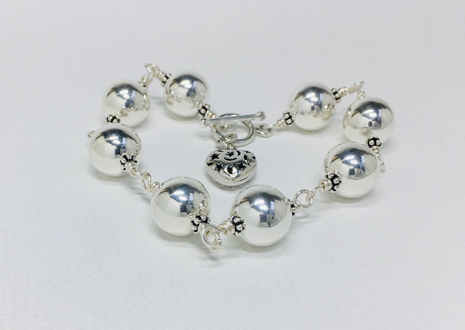 Sterling Silver Ball Bracelet Toggle Bracelet Heart Charm Etsy UK