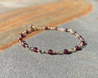 Garnet Bracelet, Red Stacking Bracelet for Her, Minimalist January Birthstone Bracelet, Birthday Gift for Women