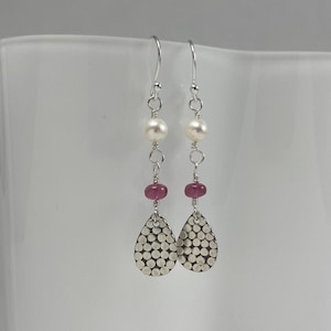 Sapphire Pearl Sterling Silver Teardrop Earrings: Long Dangle Gemstone