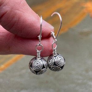 Sterling Silver Ball Earrings: Swirl Pattern, Handmade Leverback Option