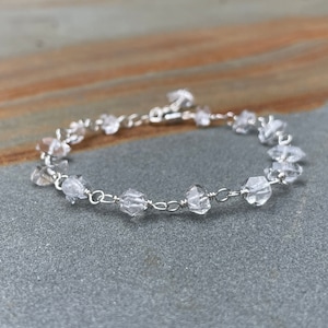 Herkimer Diamond Sterling Silver Bracelet: April Birthstone Stacking Jewelry