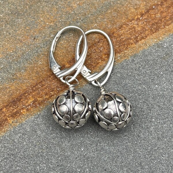Sterling Silver Lever Back Earrings, Silver Disco Ball Earrings for Her, Minimalist Earrings, Birthday Gift for Girlfriend