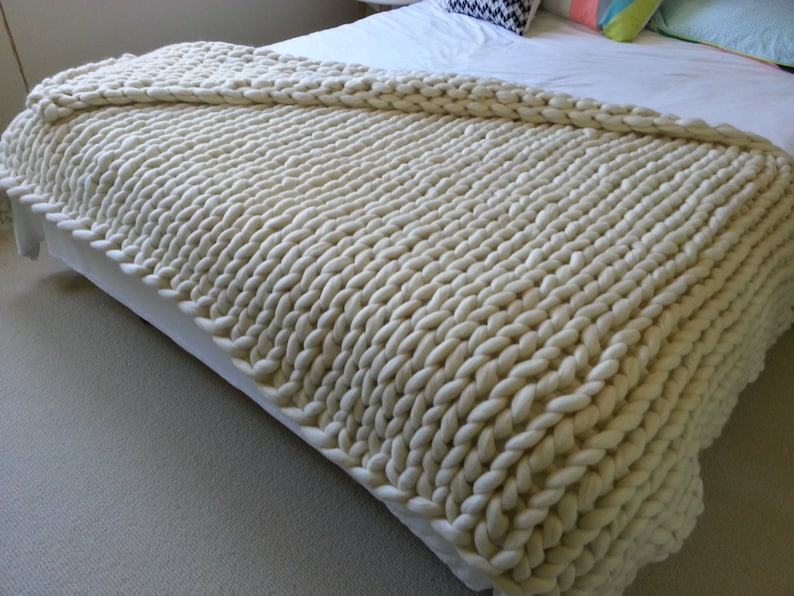 Super Chunky Wool Throw 100 Australian Natural Cream Merino Giant Knit