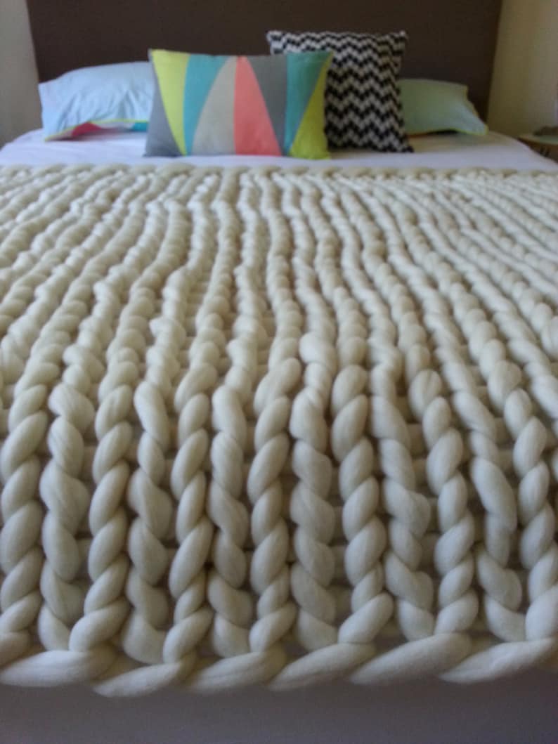 Super Chunky Wool Throw 100 Australian Natural Cream Merino Giant Knit