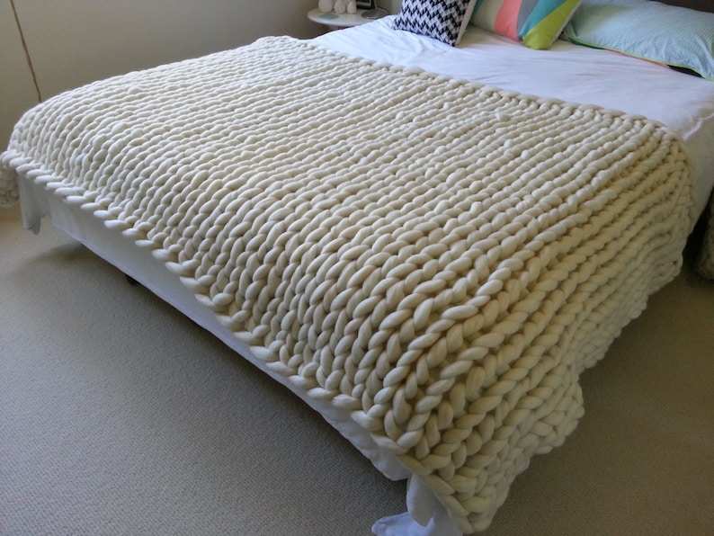 Super Chunky Wool Throw 100 Australian Natural Cream Merino Giant Knit