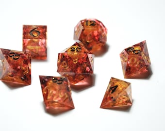 Vuurbal: 7-delige set scherpe rand polyhedral dobbelstenen, Dungeons and Dragons, D&D, RPG-dobbelstenen, Dnd