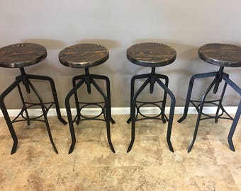 Set of 4 |  Reclaimed Wood Counter/Bar Height Stool with Swivel Seat | Industrial Urban Bar Stool