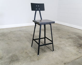 Counter Stool with steel back in three heights 18" Table Heigh, 25"Counter, 30"Bar Height