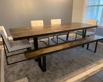 Reclaimed Wood Dining Table  with Powder Coated Steel Leg Base