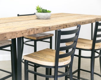 Solid Wood  Counter Height Table, Pub Table with reclaimed wood and U steel legs