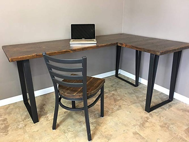 Barn XO Reclaimed wood L shape Desk with Steel leg base Etsy