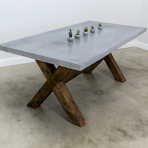 Concrete Table | Reclaimed Wood Base | 2 Inch thick top