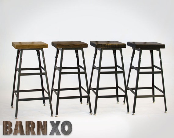Set Of Four Urban Bar Stools Reclaimed Barn Wood Industrial Etsy
