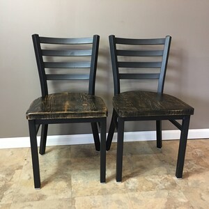 Reclaimed Wood Dining Chairs | Black Metal, Ladder Back - Set of 2