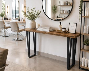 Reclaimed Wood Entry Table, 36" Counter Height, Flat Black U-Legs
